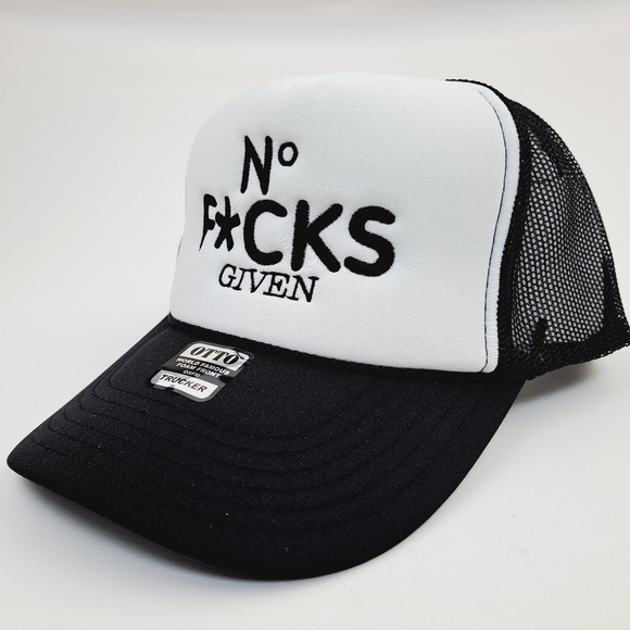 No F*cks Given Foam Mesh Trucker Snapback Hat Cap Black Embroidered Patch - Picture 2 of 4